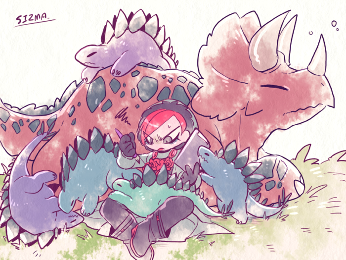 book, dinosaurs, doctor_ferdinand, jojo_no_kimyou_na_bouken, redhead, sizma, sleeping, steel_ball_run