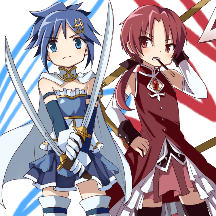 2boys, alternate_hair_color, black_legwear, blue_eyes, blue_hair, cape, cosplay, crossdressinging