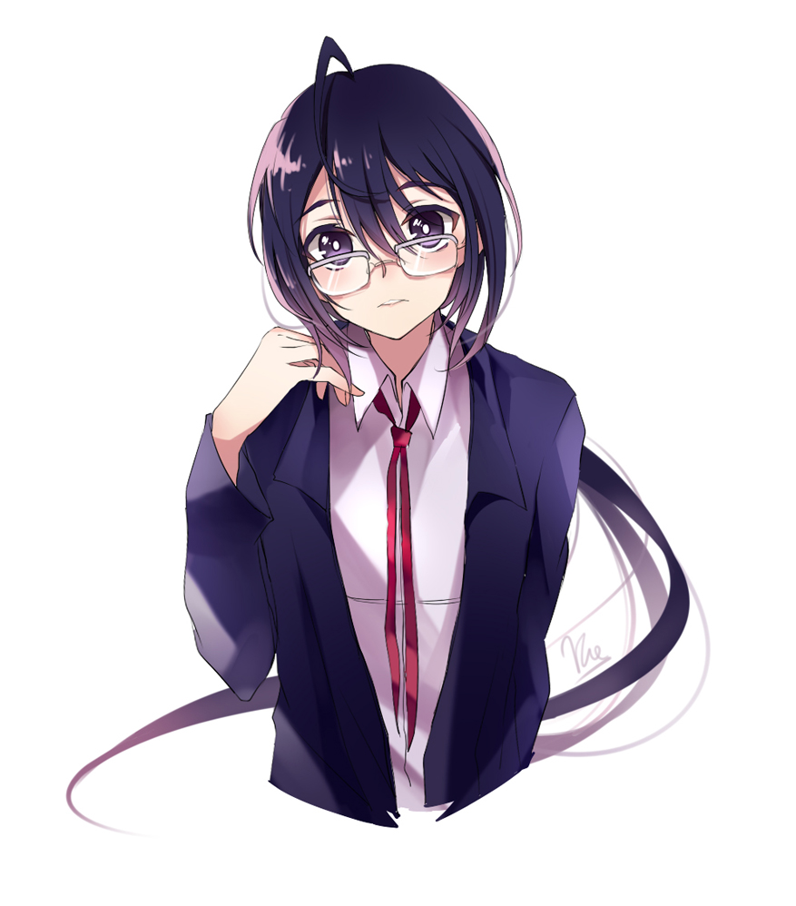 1boy, ahoge, bespectacled, black_hair, duizhang, glasses, male_focus, namazuo_toushirou, ponytail, touken_ranbu, upper_body, violet_eyes