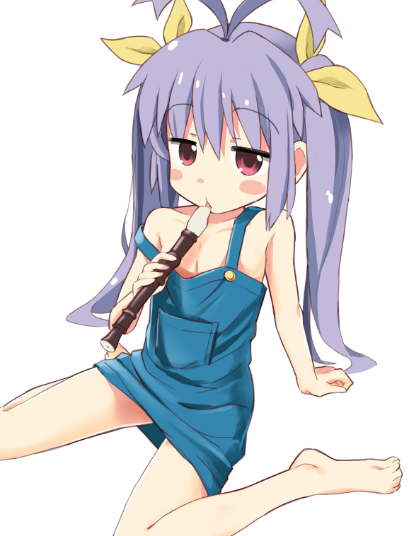 1girl, antenna_hair, bare_shoulders, blush, hair_ribbon, instrument, long_hair, mirakichi