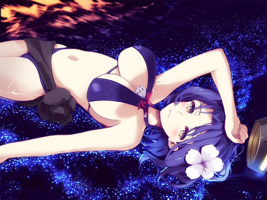 1girl, bikini, breasts, flower, hair_flower, hair_ornament, highres, kantai_collection