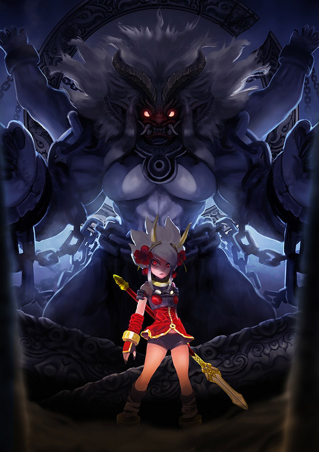 1girl, boma_naraka_sura, chain, chained_wrists, fingerless_gloves, flower, gloves, glowing