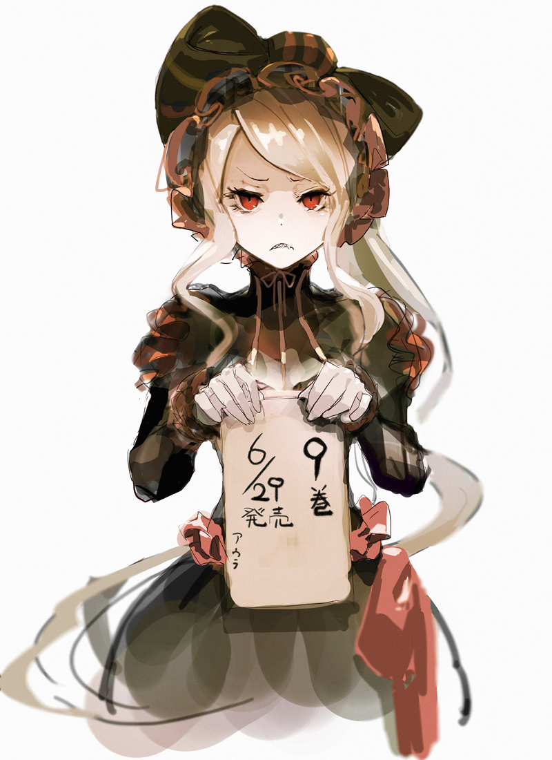 >:(, 1girl, frown, gothic_lolita, lolita_fashion, overlord_(maruyama), pale_skin, red_eyes