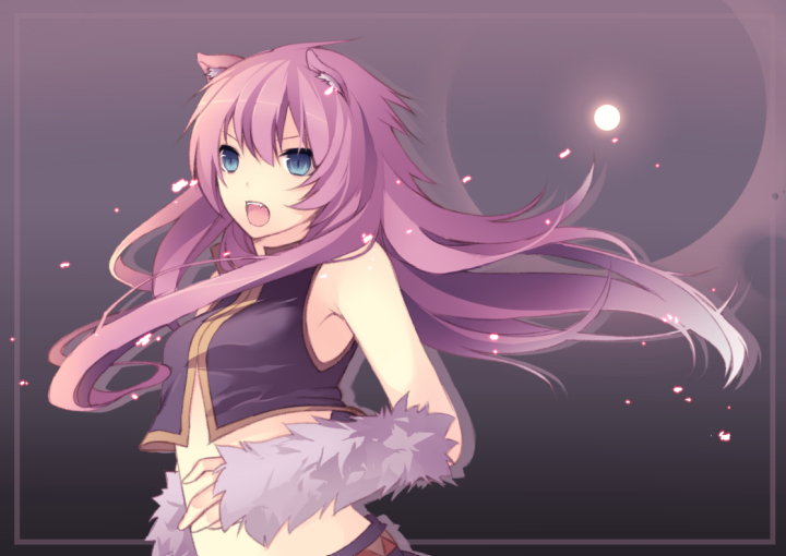 animal_ears, bad_id, blue_eyes, cat_ears, hiz_(pixiv), long_hair, megurine_luka, midriff