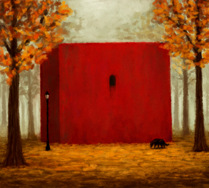 autumn, autumn_leaves, dog, guru, lamp, lamppost, red, tree