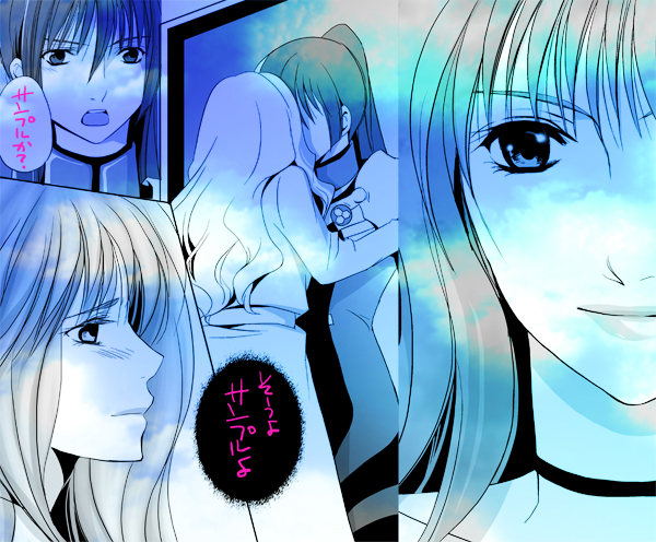 blush, choker, dcvermeer, macross, macross_frontier, pilot_suit, saotome_alto, sheryl_nome