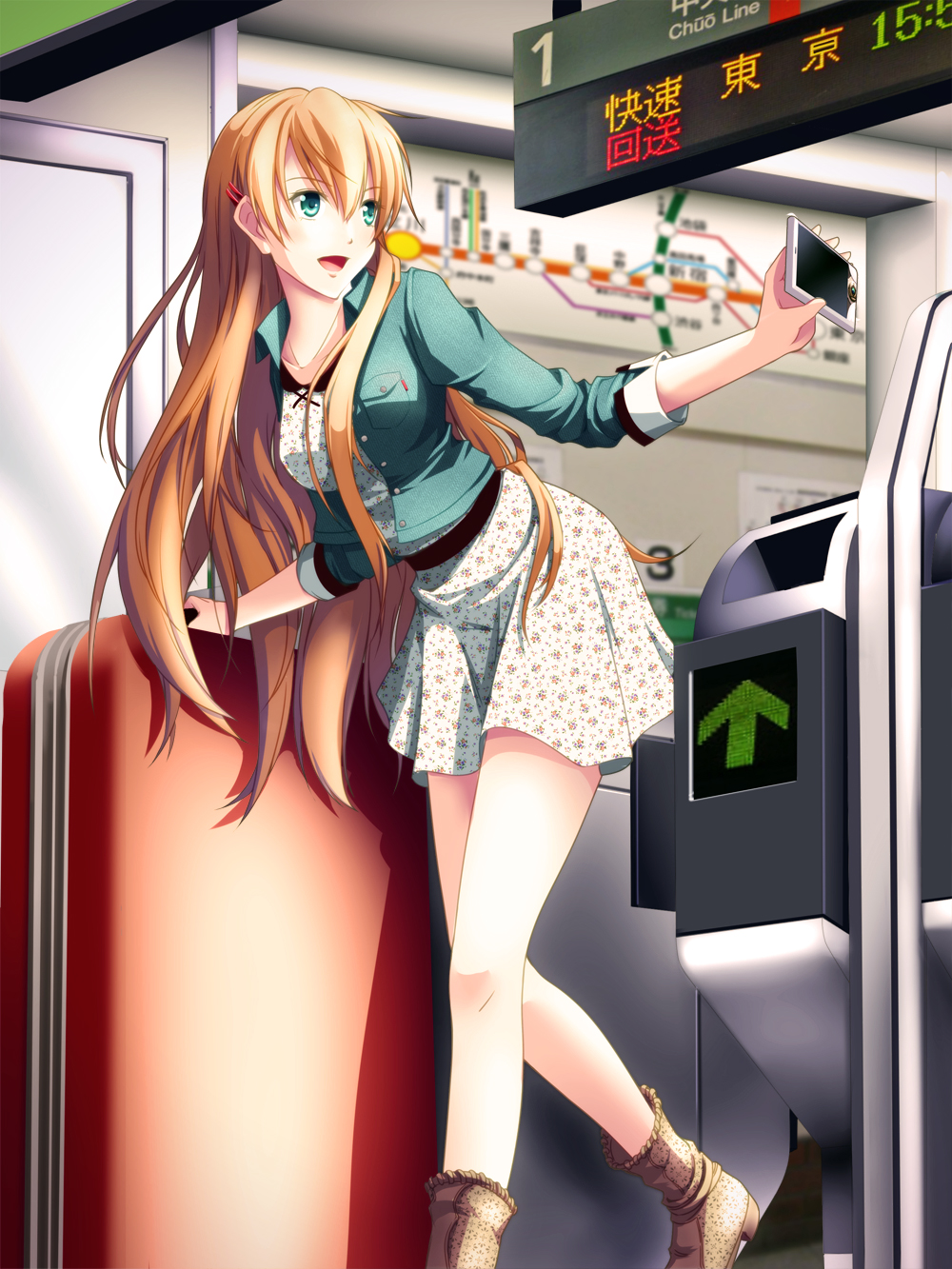 1girl, brown_hair, female, green_eyes, hair_ornament, hairclip, highres, hiiragi_asuka