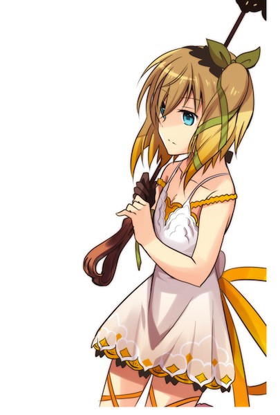 1girl, bittsu_(v1tz), blonde_hair, blue_eyes, bow, edna_(tales), expressionless, green_bow
