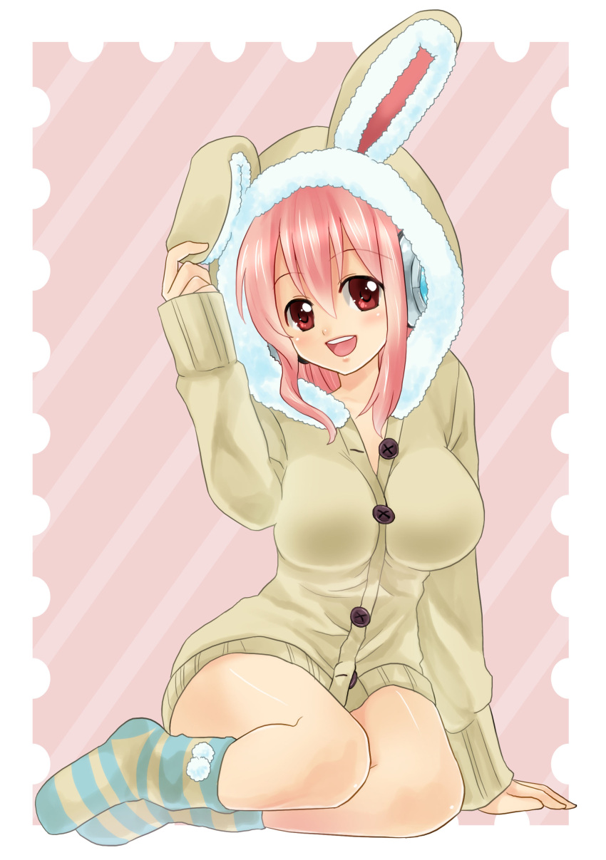 1girl, absurdres, animal_ears, blush, breasts, headphones, highres, hoodie