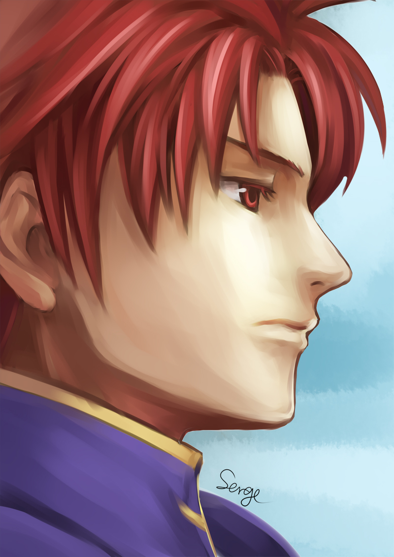 1boy, armor, fire_emblem, fire_emblem:_fuuin_no_tsurugi, red_eyes, redhead, serge_komiko, solo