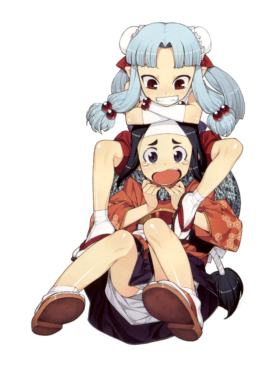 2girls, blue_eyes, blue_hair, green_hair, highres, japanese_clothes, kiriha_(tsugumomo), kukuri_(tsugumomo)