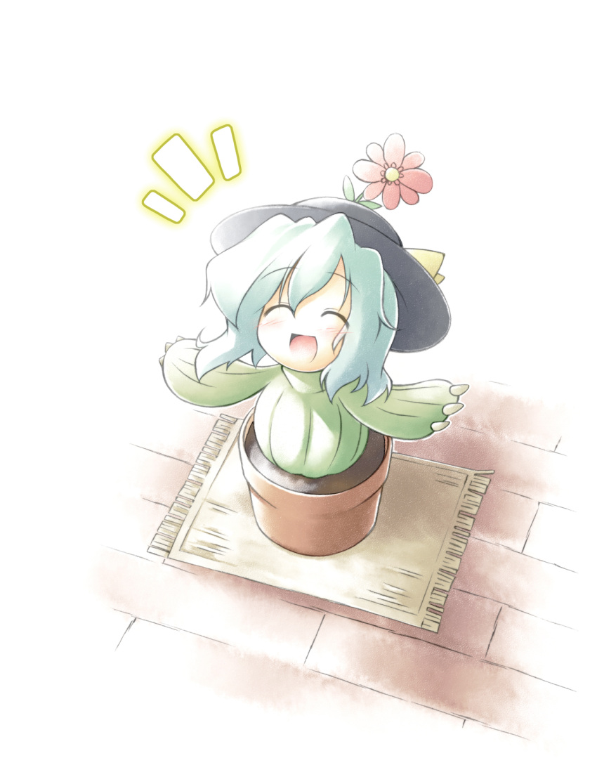 /\/\/\, cactus, closed_eyes, flower, fusion, happy, hat, highres