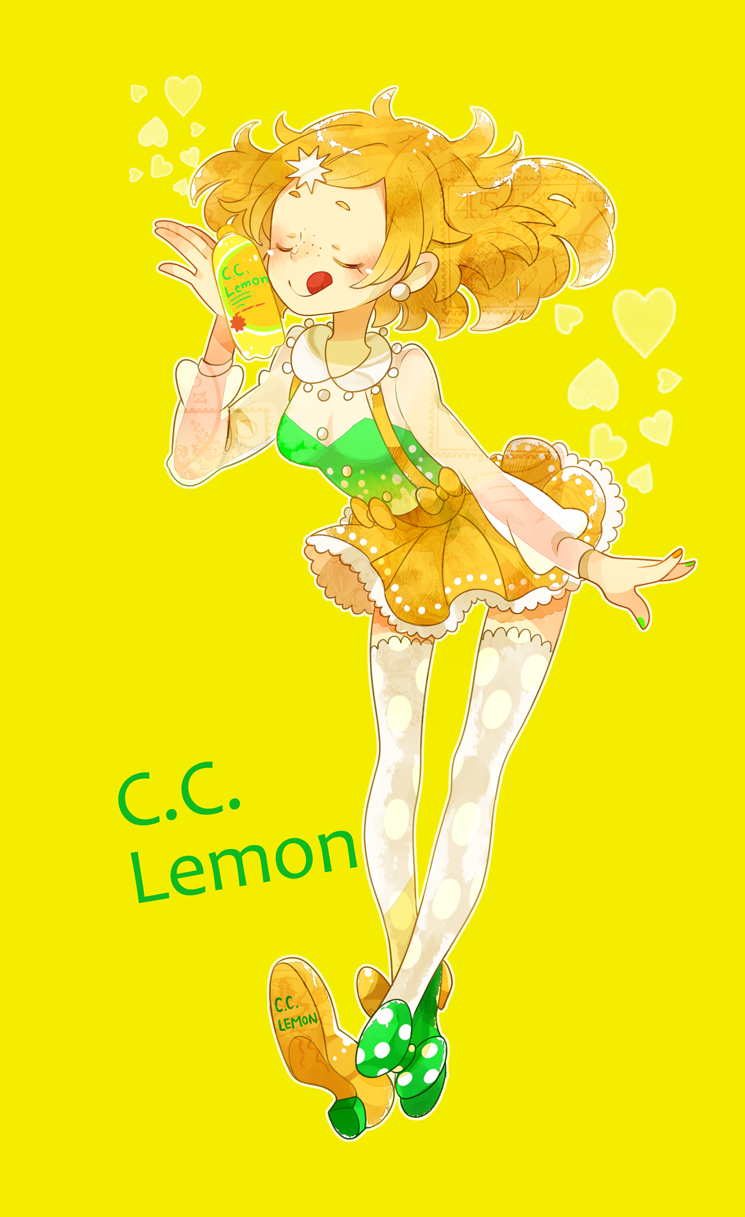 1girl, :q, blonde_hair, c.c._lemon, c.c._lemon_(character), closed_eyes, copyright_name, earrings