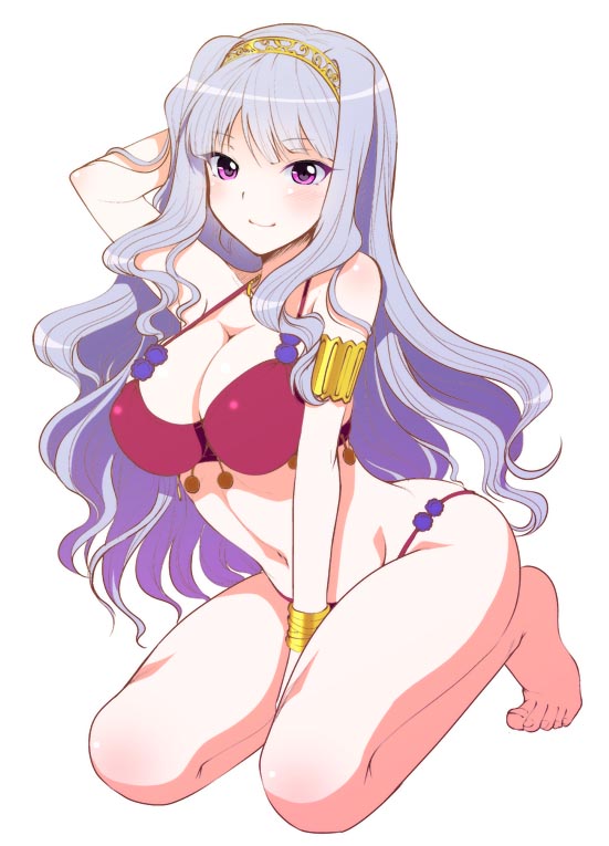1girl, barefoot, bikini, idolmaster, kneeling, long_hair, matsunami_rumi, shijou_takane