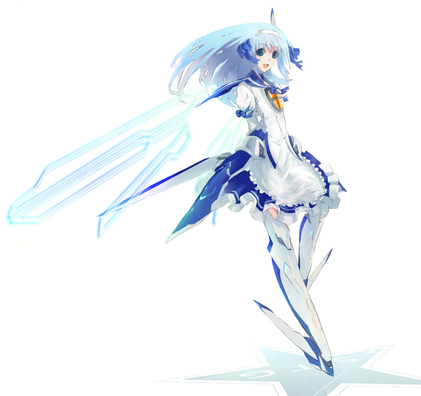 arms_behind, arms_behind_back, blue_eyes, blue_hair, bow, dress, gradius, hair_bow