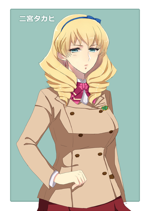 1girl, blonde_hair, bow, character_name, drill_hair, green_eyes, hairband, haruka_(haruka0110)