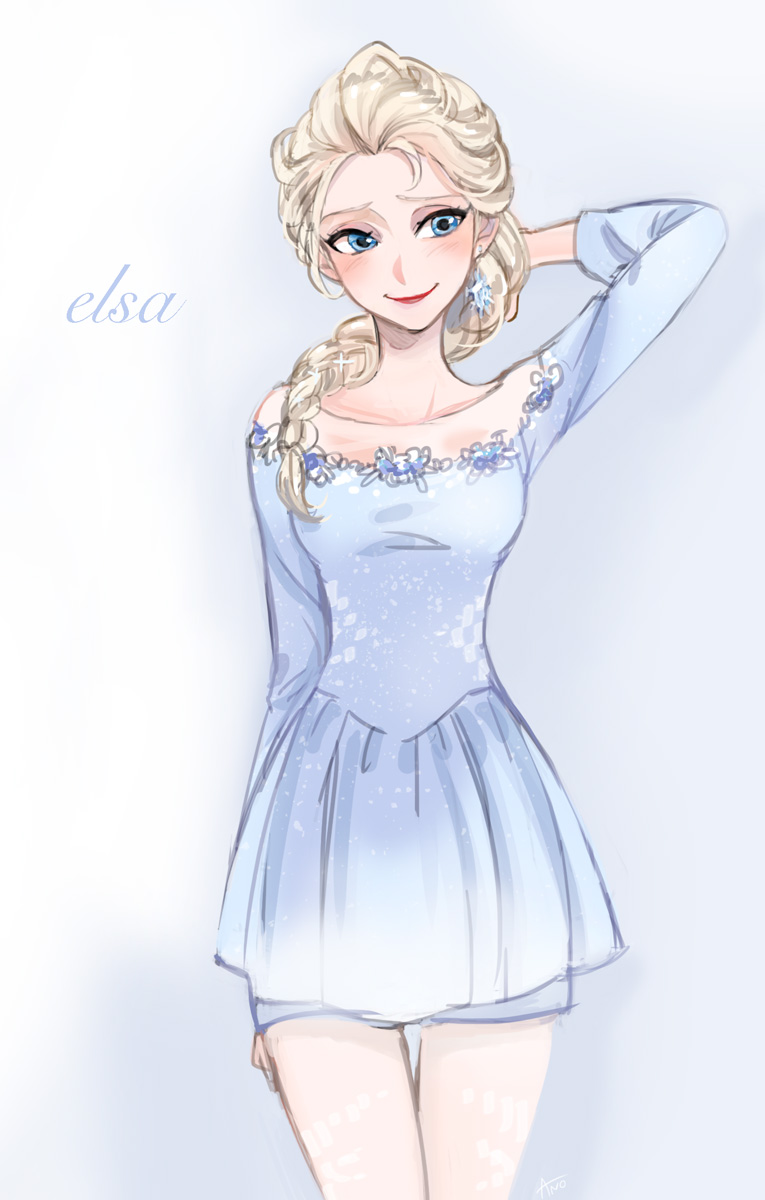 1girl, alternate_costume, ano_(sbee), blonde_hair, blue_eyes, braid, elsa_(frozen), frozen_(disney), highres, solo