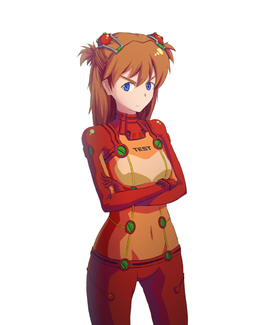 brown_hair, frown, hair_ornament, hairclip, highres, kurio, long_hair, navel