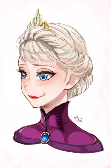 1girl, ano_(sbee), blonde_hair, blue_eyes, elsa_(frozen), face, frozen_(disney), hair_up