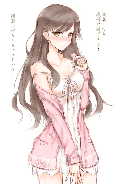 1girl, alternate_costume, arashio_(kantai_collection), brown_hair, kantai_collection, kiyonaka_rei, lingerie, long_hair