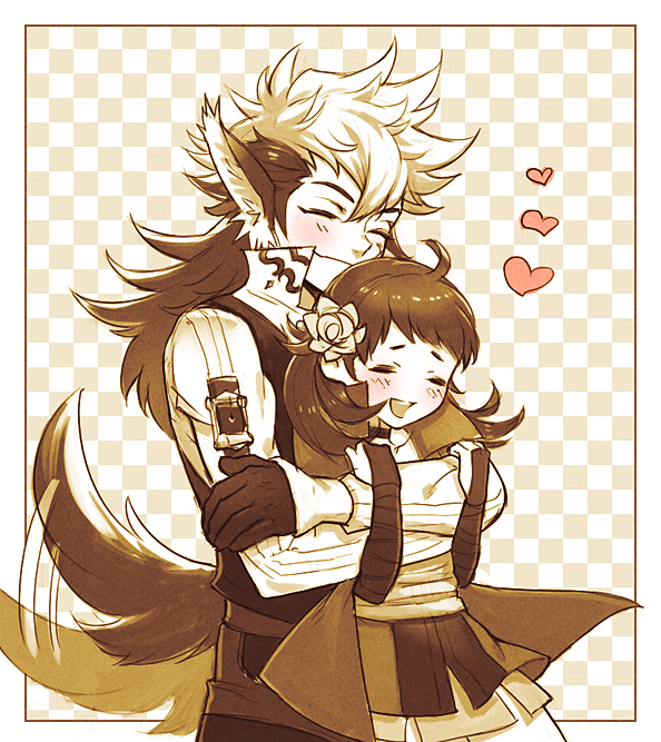 1boy, 1girl, animal_ears, black_hair, blush, brown_hair, closed_eyes, fire_emblem