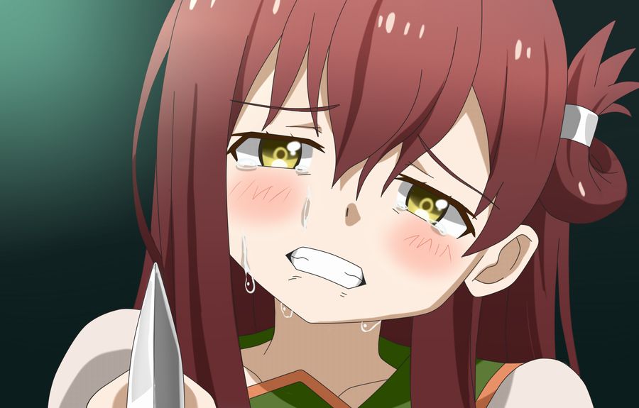 1girl, brown_hair, clenched_teeth, crying, derivative_work, folded_hair, gakkou_gurashi!, hair_ornament