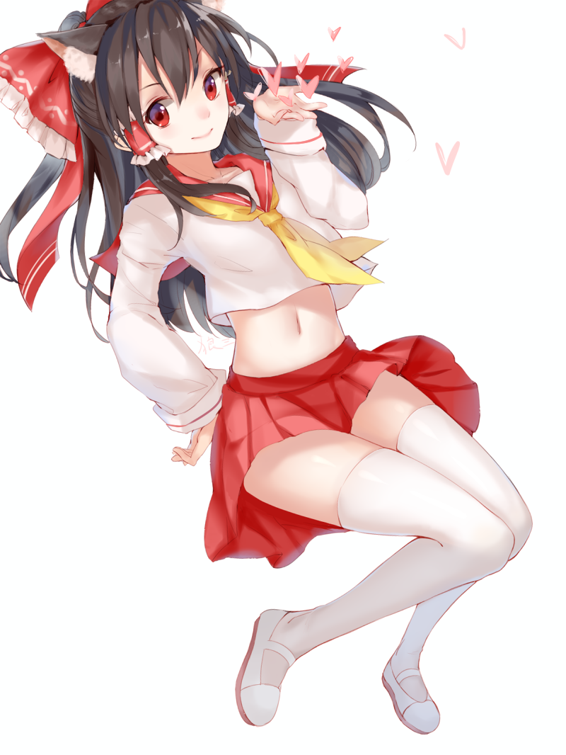 1girl, alternate_costume, animal_ears, black_hair, cat_ears, full_body, hair_ornament, hair_ribbon