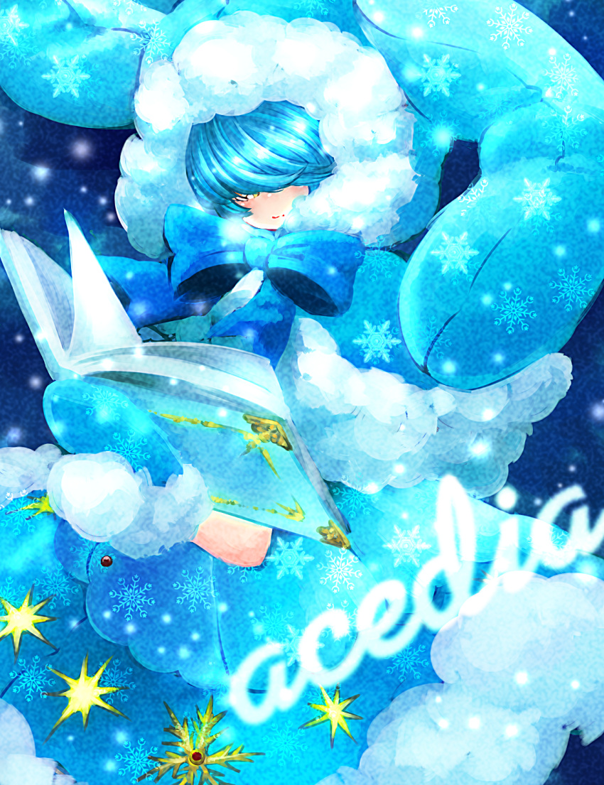 1girl, acedia_(otoca_doll), animal_ears, animal_hood, blue, blue_bow, blue_dress, blue_hair