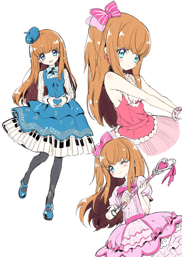 3girls, ai_(otoca_doll), ai_(otoca_doll)_(cosplay), black_legwear, blue_bow, blue_eyes, blue_shoes, blue_skirt