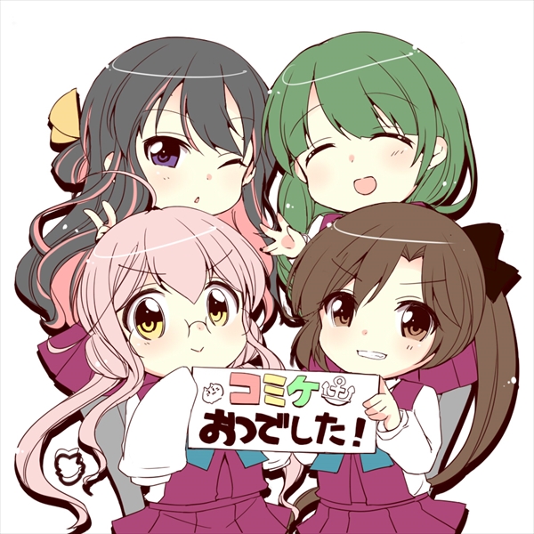 >:>, >:), 4girls, ;o, ^_^, ahoge, akigumo_(kantai_collection), anchor