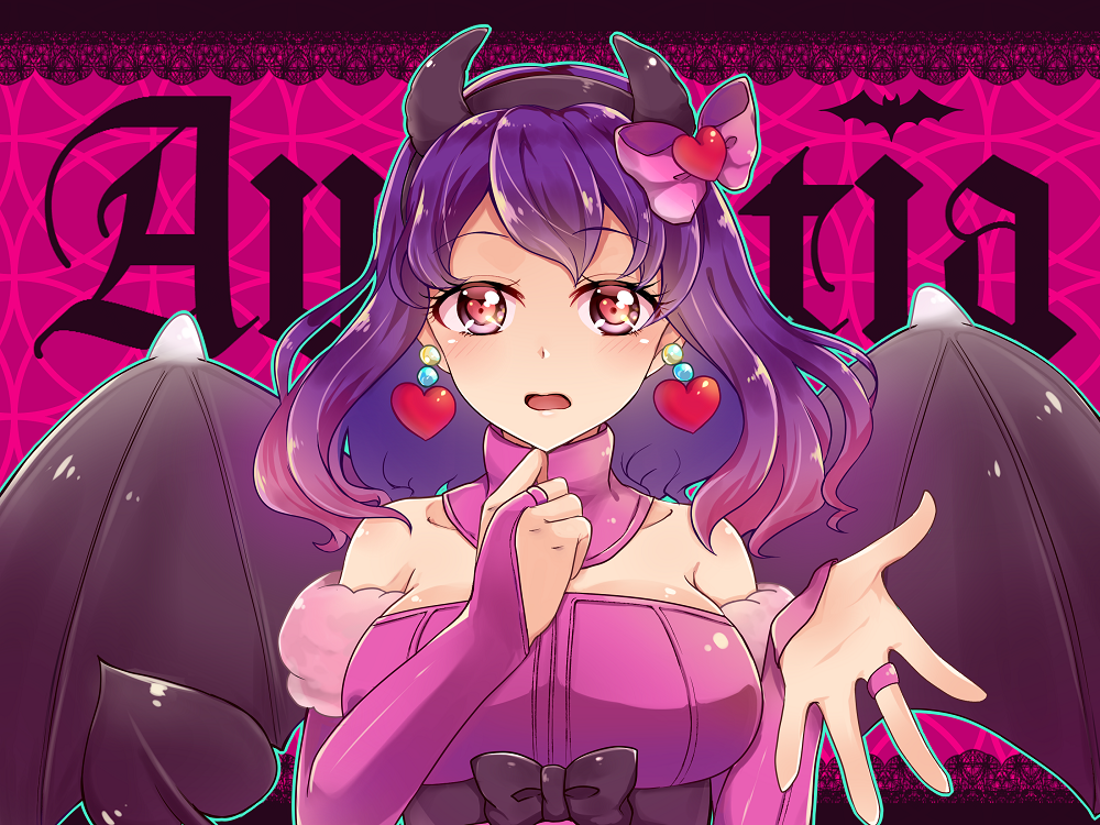 1girl, arm_warmers, avarita_(otoca_doll), bat_wings, black_bow, bow, bridal_gauntlets, character_name