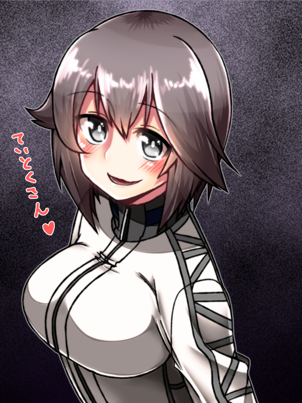 1girl, brown_eyes, brown_hair, creepy, hayasui_(kantai_collection), kantai_collection, open_mouth, yokai