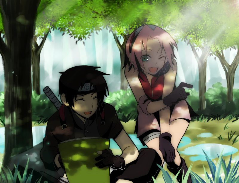 green_eyes, haruno_sakura, katsuko, katsuko_(naruto), naruto, pink_hair, sai, short_hair