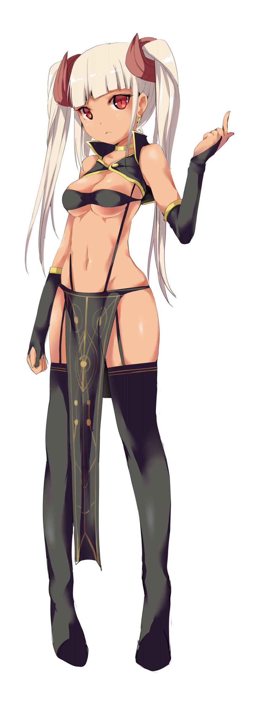 1girl, absurdres, armadillo-tokage, black_gloves, black_legwear, breasts, choker, cleavage