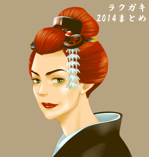 1girl, 2014, alternate_hairstyle, comb, commander_shepard, commander_shepard_(female), eyebrows, freckles, green_eyes, hair_ornament, human, human_only, japanese_clothes, kimono, lips, lipstick, makeup, mass_effect, necthassak, nose, portrait, short_hair, simple_background, solo, updo