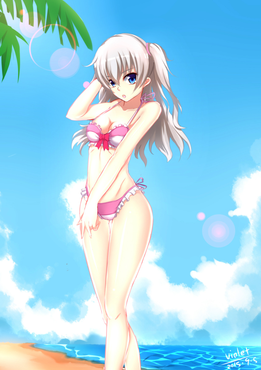 1girl, absurdres, bikini, blue_eyes, charlotte_(anime), highres, long_hair, silver_hair