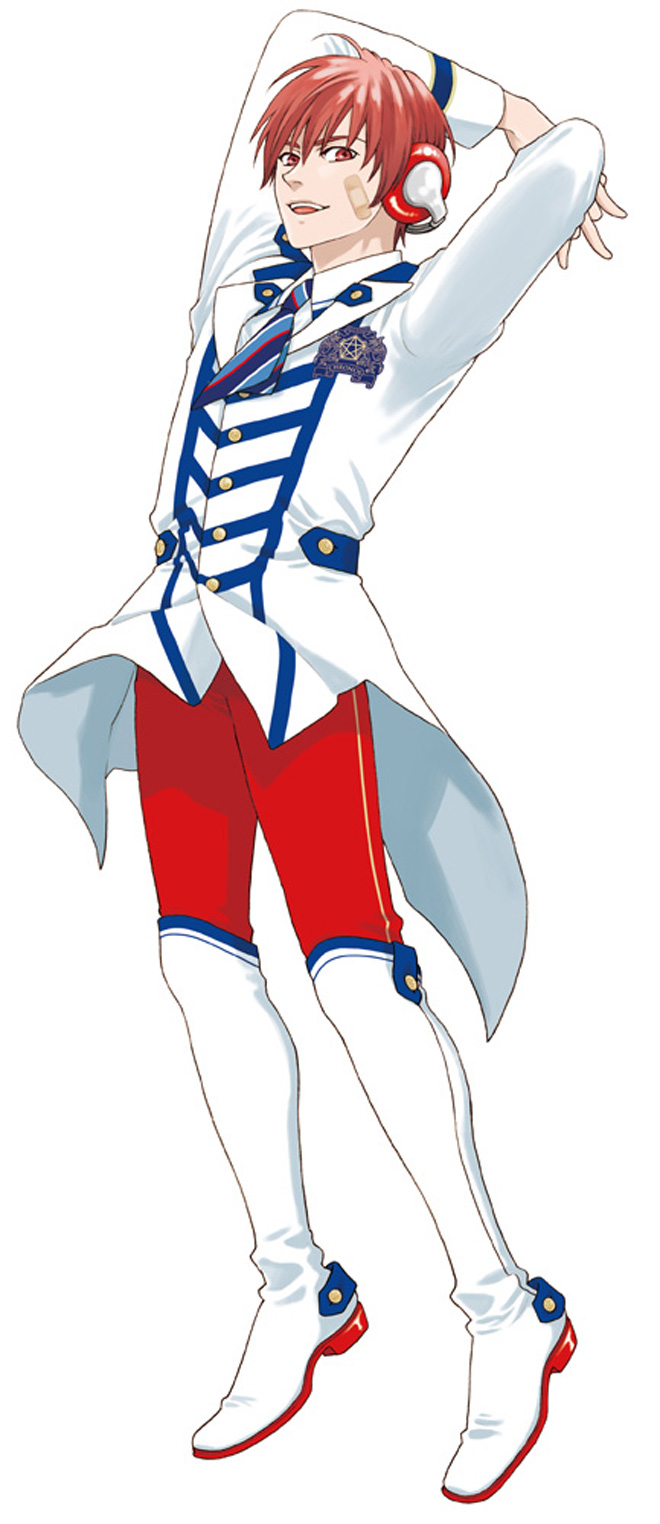 1boy, arms_behind_head, artist_request, bandaid, bandaid_on_face, boots, headphones, highres