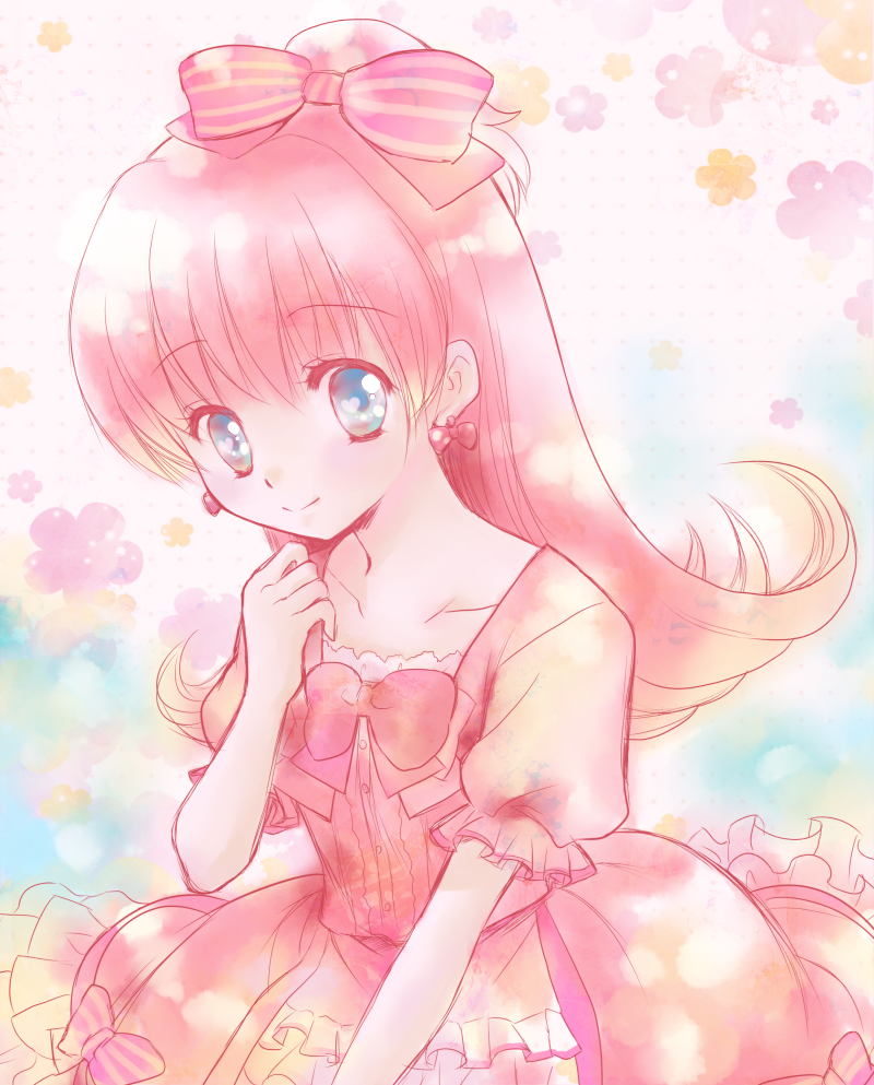 1girl, ai_(otoca_doll), blue_eyes, bow, dress, earrings, flipped_hair, hair_bow