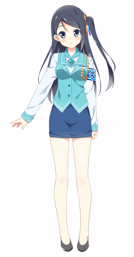 1girl, armband, black_hair, blue_eyes, blush, female, full_body, hatsunatsu
