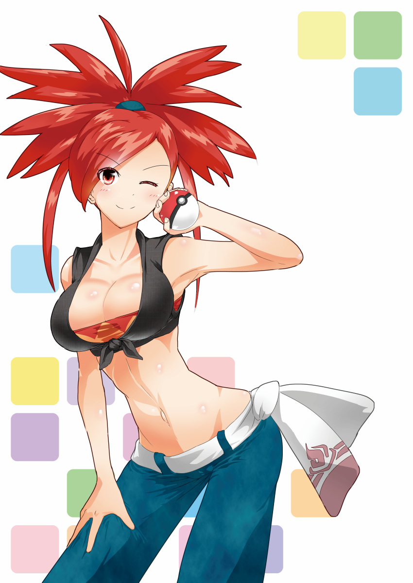 1girl, absurdres, armpits, artist_request, asuna_(pokemon), blush, breasts, cleavage