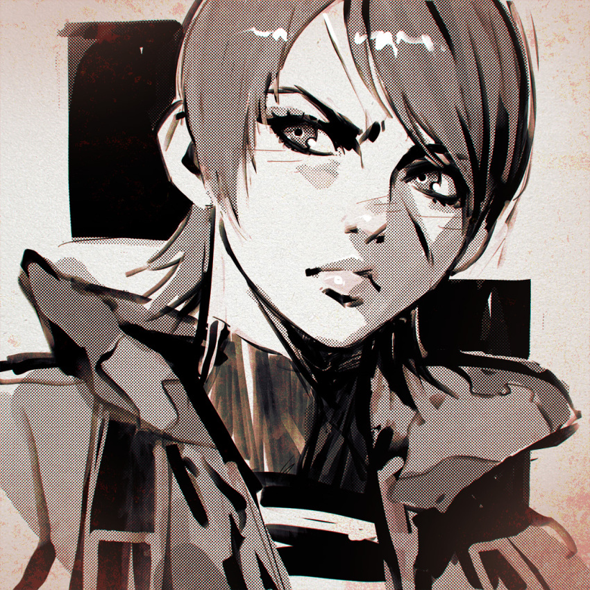1girl, ilya_kuvshinov, metal_gear_(series), metal_gear_solid_2, olga_gurlukovich, short_hair, solo