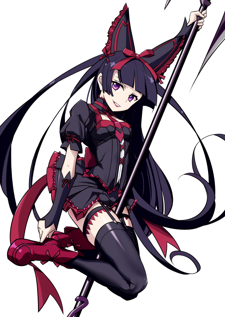 1girl, aegis_(nerocc), black_hair, gate_-_jieitai_ka_no_chi_nite_kaku_tatakaeri, halberd, lolita_fashion, long_hair, looking_at_viewer