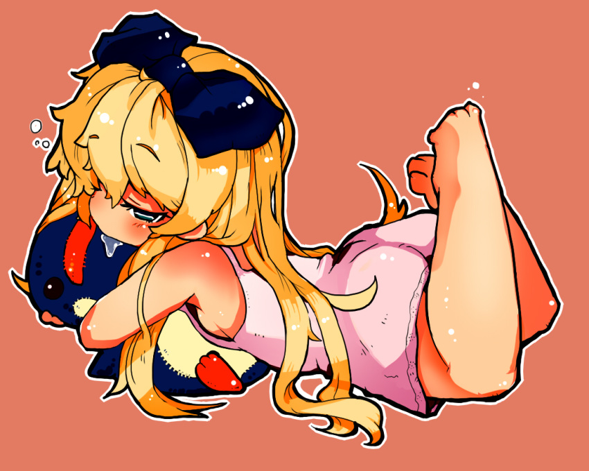 1girl, aruma_(shinrabanshou), bare_shoulders, bird, blonde_hair, bow, from_behind, hair_bow