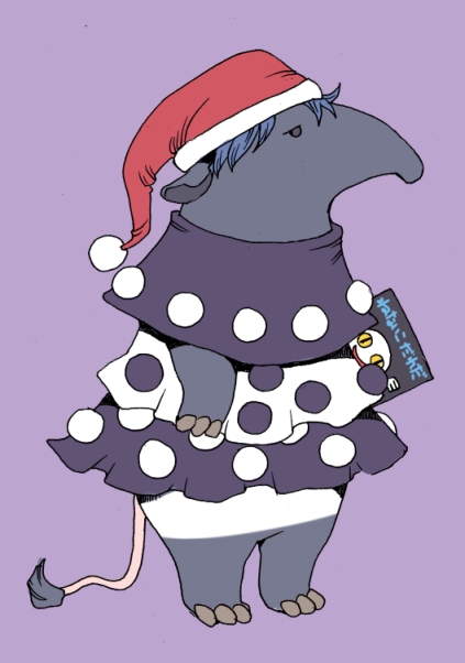 animalization, baku_(creature), blue_hair, book, doremy_sweet, flat_gaze, hat, nenaiko_dare_da