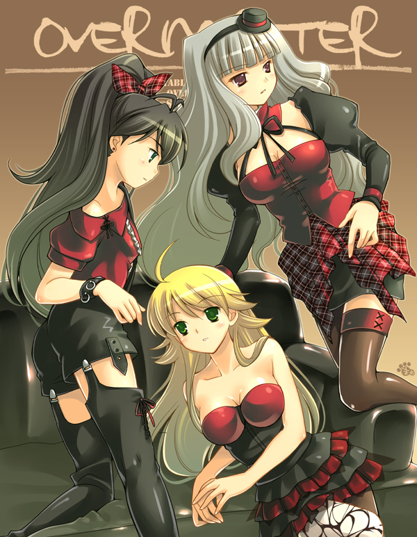 bare_shoulders, breasts, cleavage, couch, ganaha_hibiki, hat, hoshii_miki, idolmaster