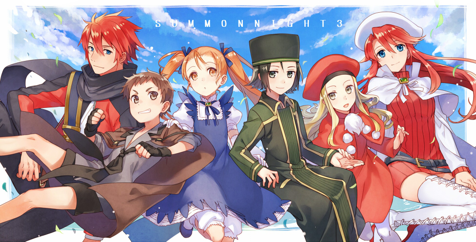 3boys, 3girls, aliese_martini, asahikawa_hiyori, aty_(summon_night), black_hair, blonde_hair, blue_eyes