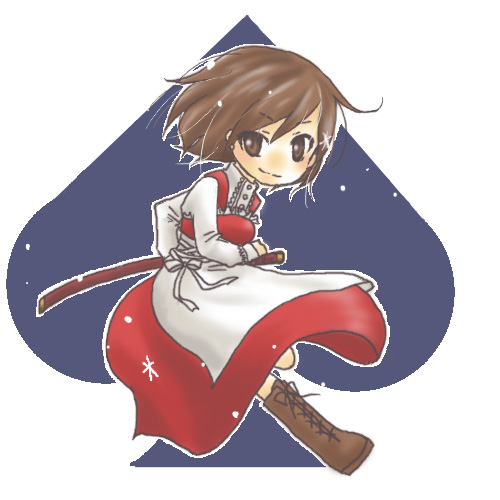 boots, brown_eyes, brown_hair, dress, hitobashira_alice_(vocaloid), lowres, meiko, mikage_(pixiv341935)