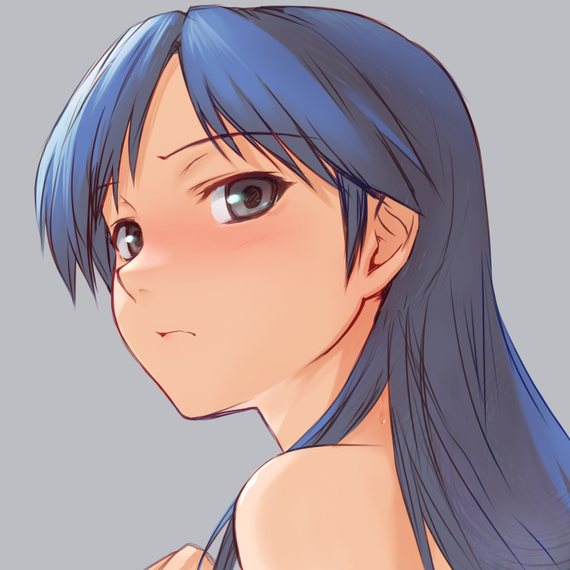 blue_hair, blush, face, grey_eyes, idolmaster, kisaragi_chihaya, long_hair, portrait