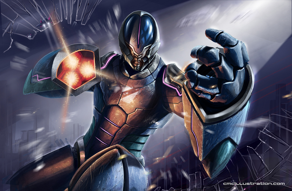 1boy, arm_cannon, cristian_melian, cyborg, helmet, male, mega_man_(character), mega_man_(classic)