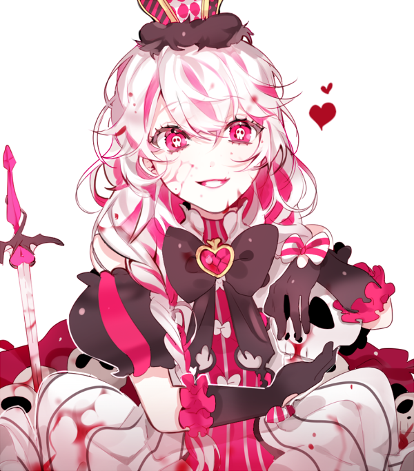 1girl, bowtie, crown, grin, heart, looking_at_viewer, original, pink_hair